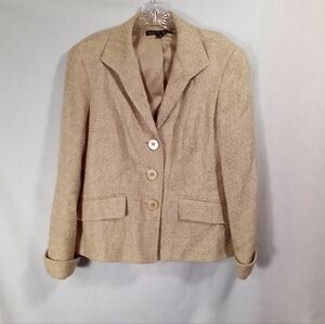 Lafayette 148 New York Tan Tweed Three Button Blazer Size 6